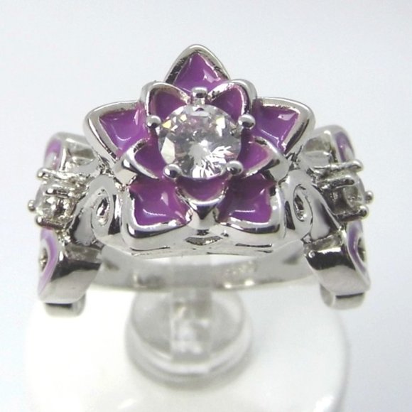 FLOWER purple Enamel Silver RING sz 6.5 - Picture 3 of 4